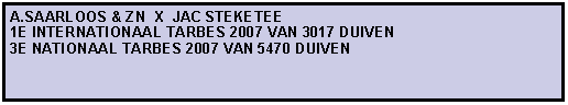 Tekstvak: A.SAARLOOS & ZN  X  JAC STEKETEE                                  1E INTERNATIONAAL TARBES 2007 VAN 3017 DUIVEN3E NATIONAAL TARBES 2007 VAN 5470 DUIVEN